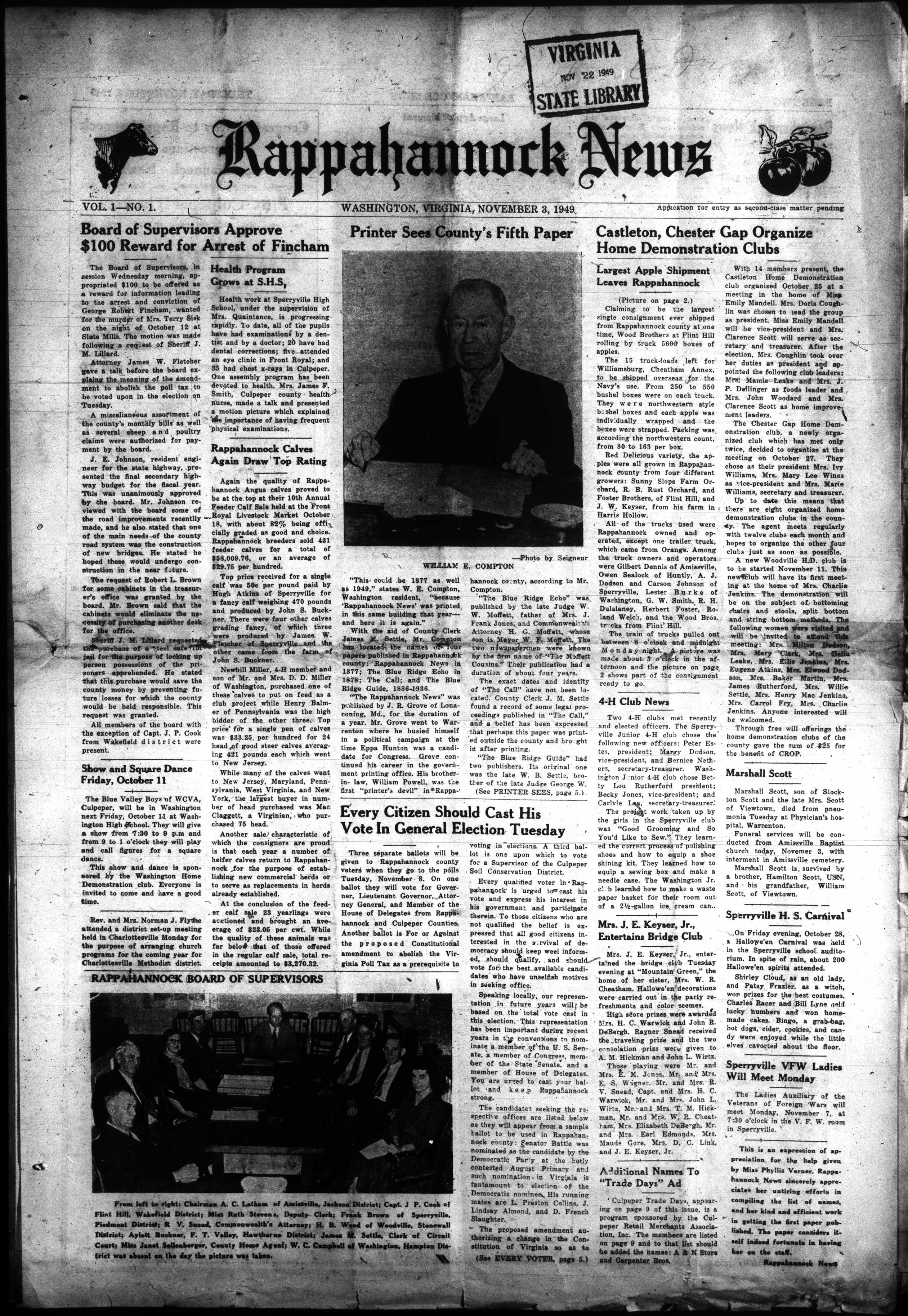 Rappahannock News — November 3, 1949 cover